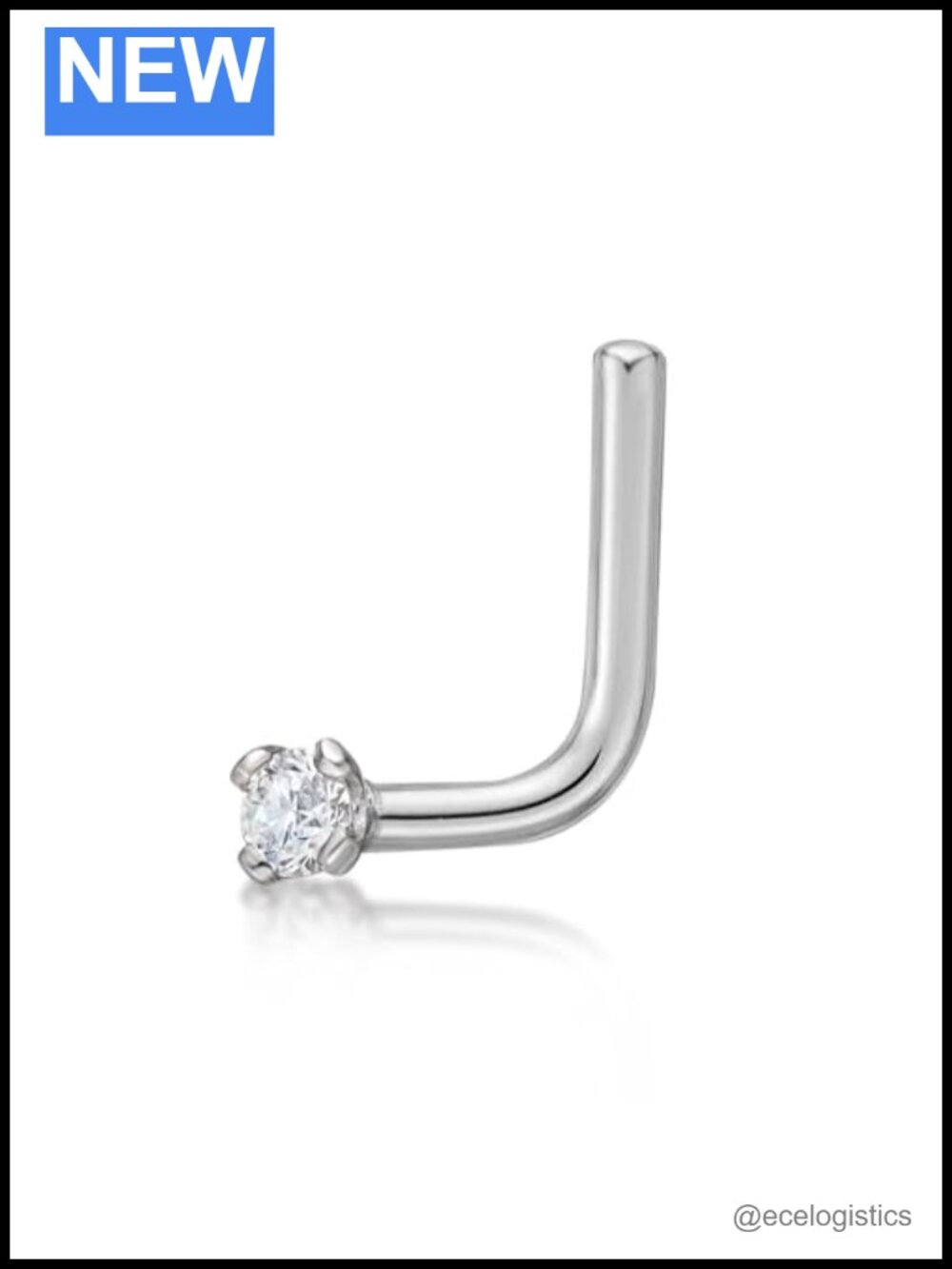 14k White Gold 18G Diamond Nose Stud L-Shape 0.01 ct Piercing Jewelry